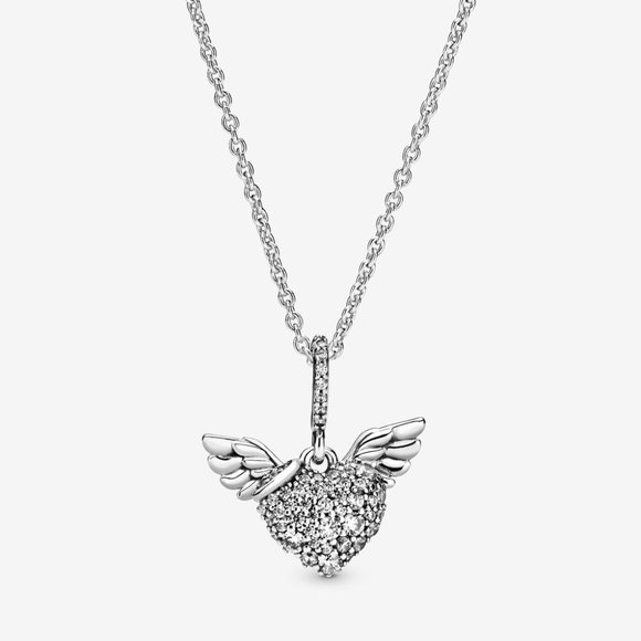 Pandora Jewelry - Pavé Heart and Angel Wings Necklace Pandora Jewelry - Pavé Heart and Angel Wings Necklace